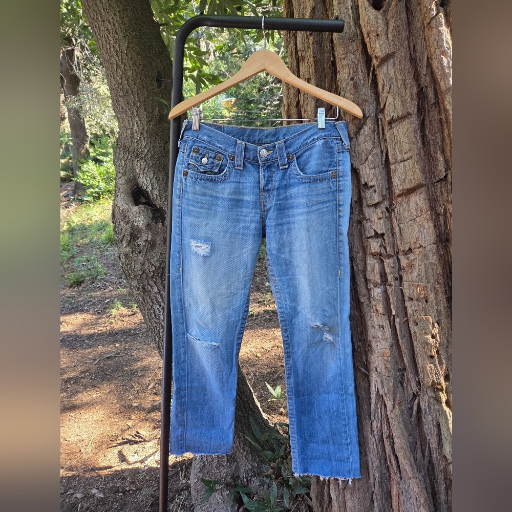 True‎ Religion Blue Distressed Boyfriend Jeans Size 26
